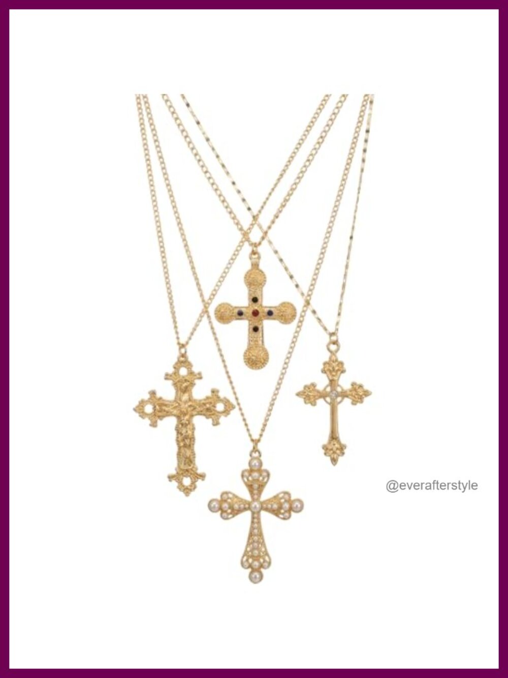 4-Piece Layered Cross Necklace Set, Chunky Pearl Stack Necklaces, Adjustable
